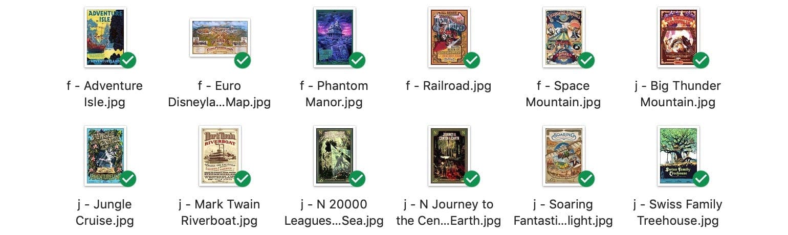 A grid of restored attraction posters