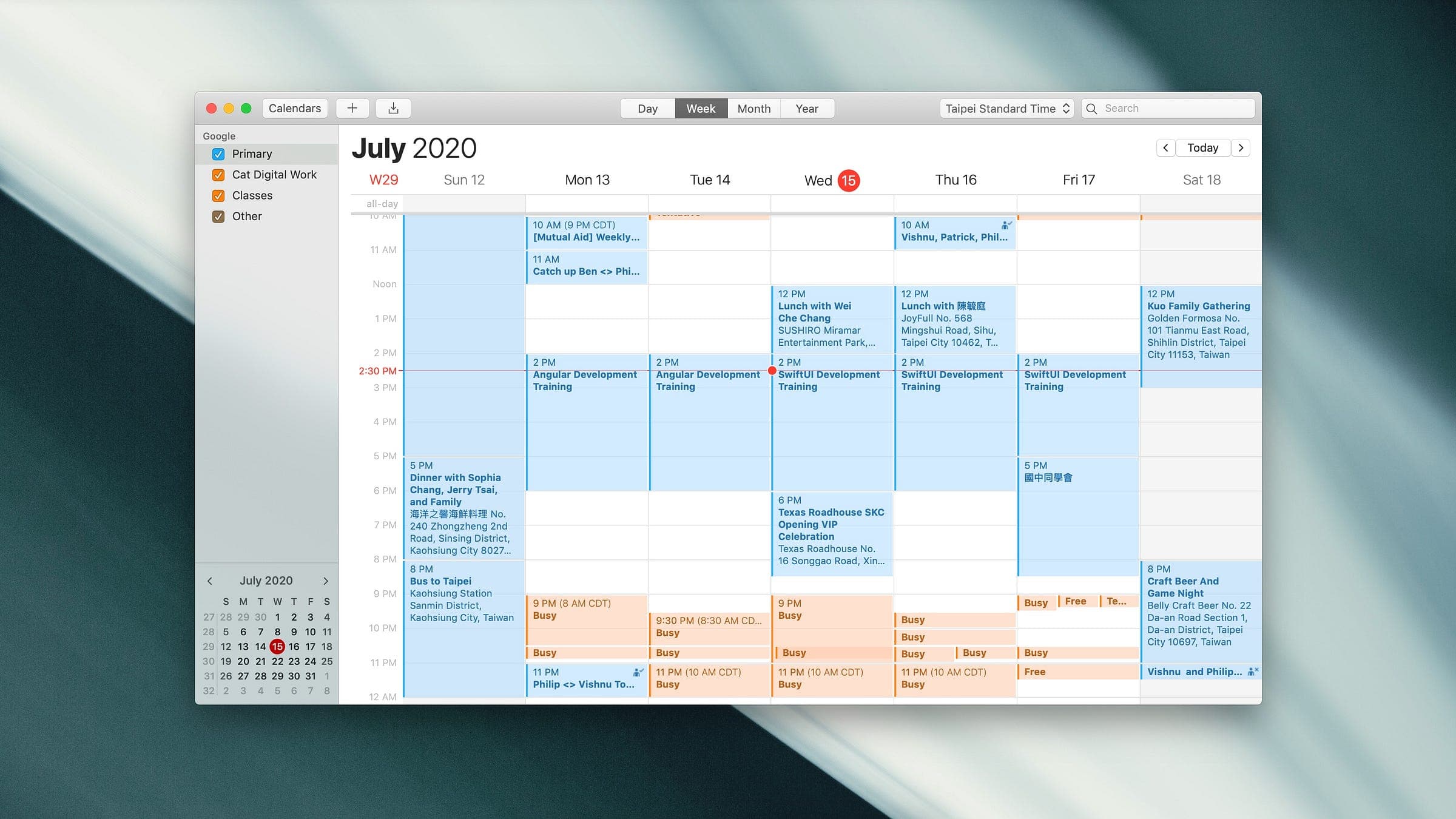 The macOS calendar app