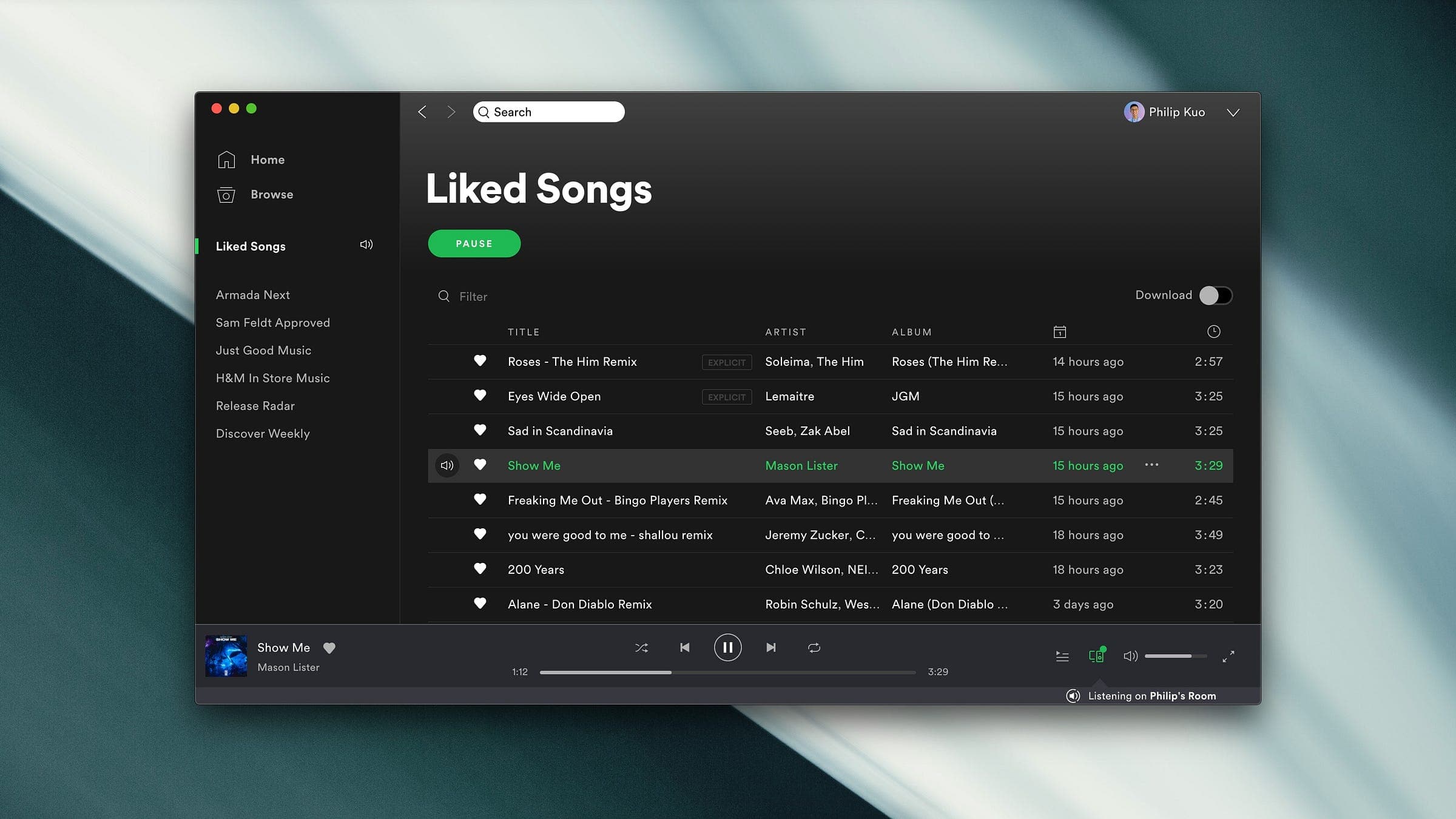 Spotify, themed to match macOS